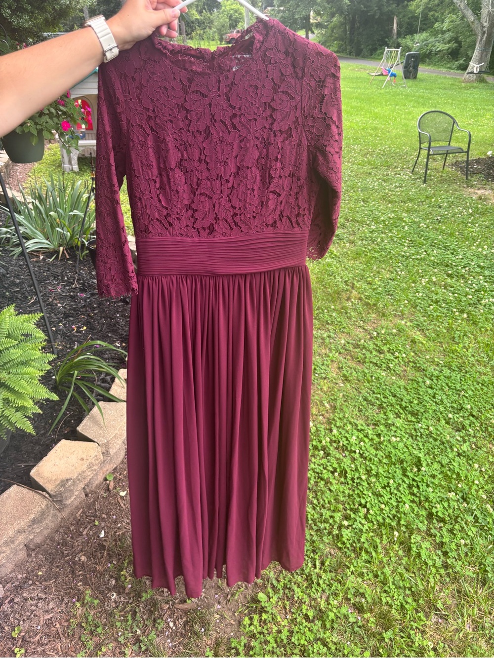 Dainty Jewells Burgundy Lace Bodice Long Sleeve Maxi Dress